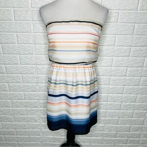 WHITE HOUSE BLACK MARKET WHBM Striped Strapless Elastic Waist Summer Dress S
